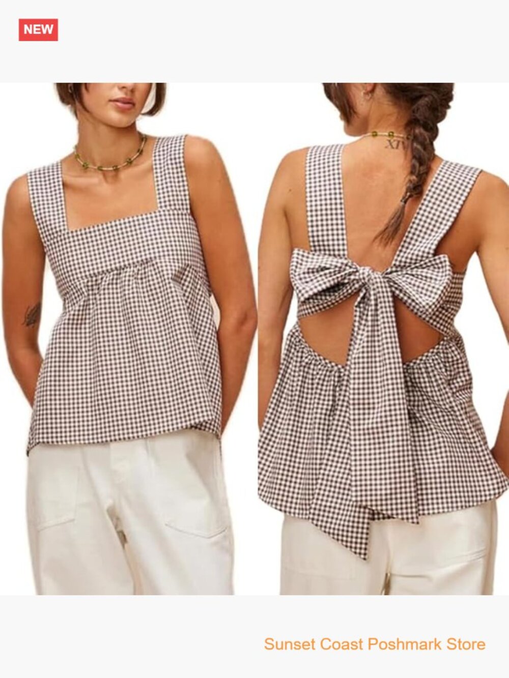 Y2k Gingham Square Neck Backless Ruffle Peplum Babydoll Camisole Tank Top